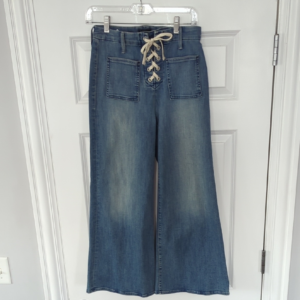 MOTHER Lace-Up Blue Flare Jeans